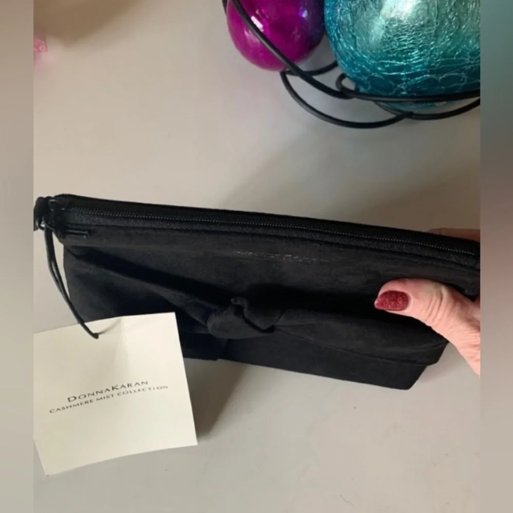 NWT Donna Karan Black Suede Cosmetics Bag